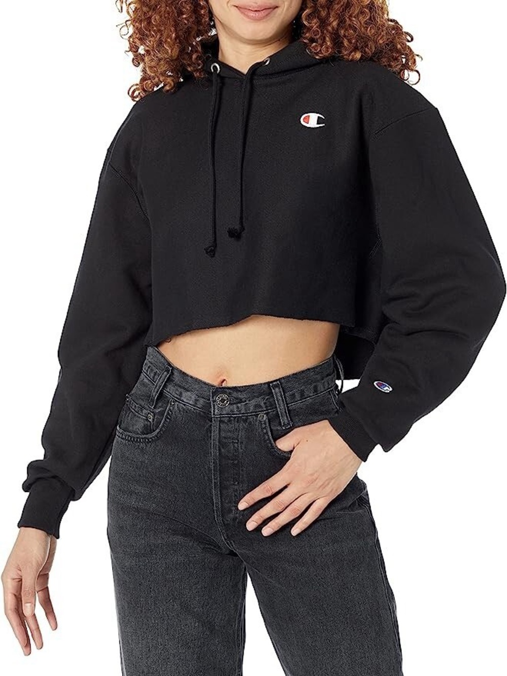 Champion Black Cropped Hoodie with Logo